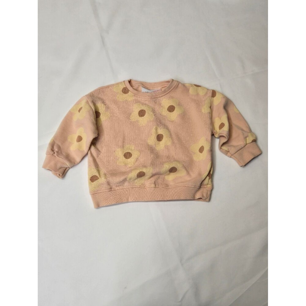 Zara Infant Girls 9-12m Floral Peach Neutral Crewneck Pullover Sweatshirt
